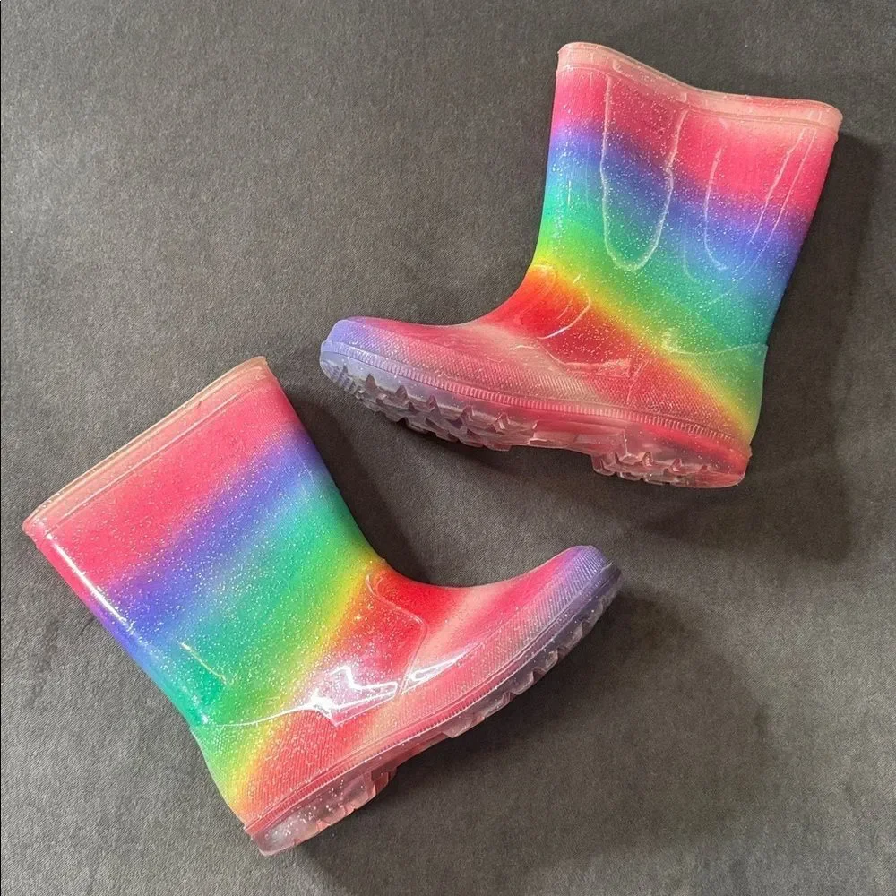 Olive & Edie Girls Rainbow Glitter Multi Color Rain boots Size 2